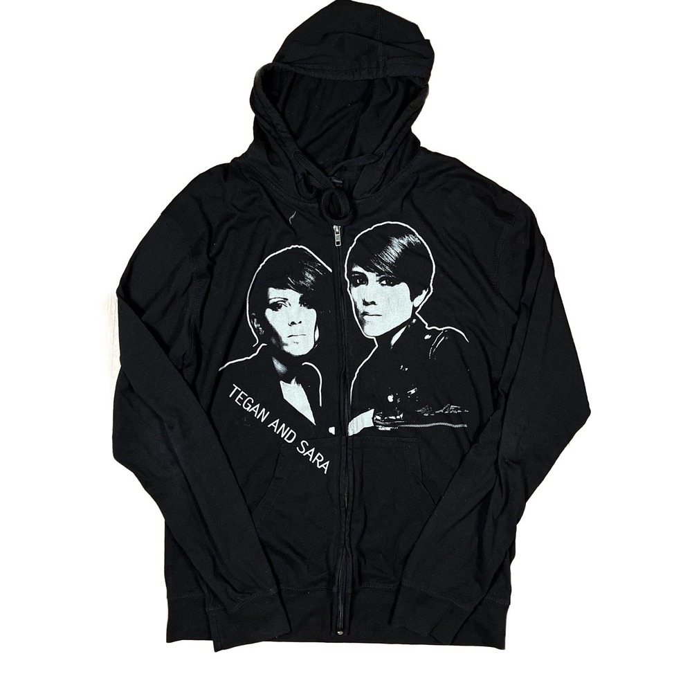 Tegan and Sara Portrait Graphic Full-Zip Hoodie Slim Fit Large Y2k Vintage